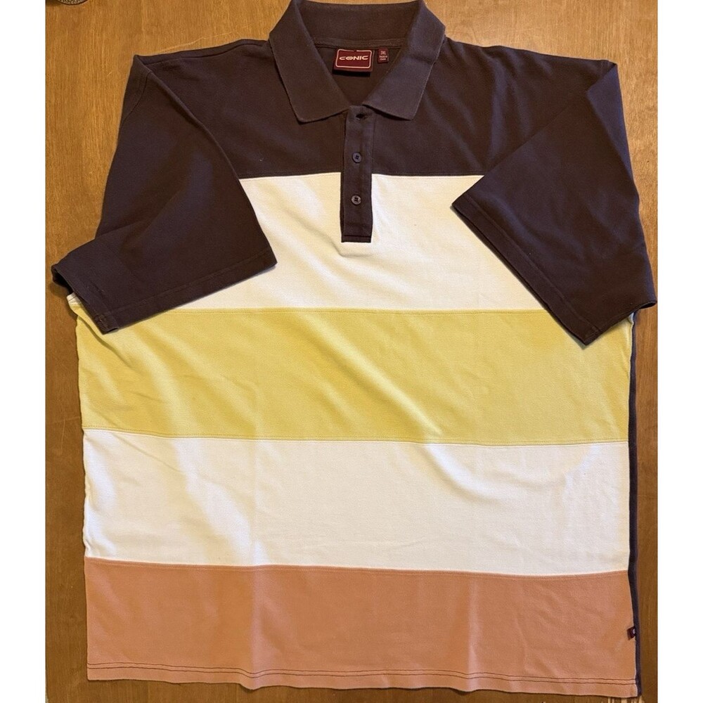 Conic Mens Color Block Collared Shirt Short Sleeve Retro Striped Grandpa Top 3XL